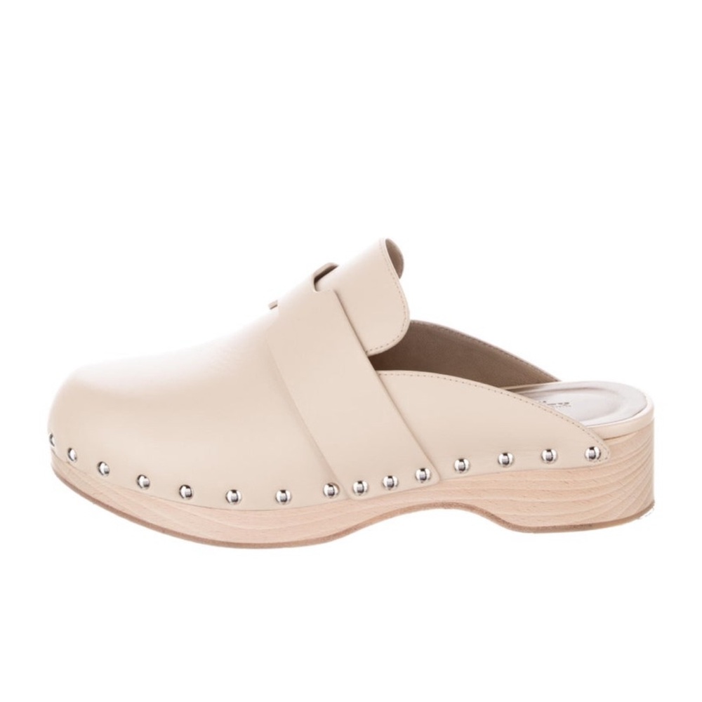 Hermes cayla leather mules neutral wooden bottom size 7